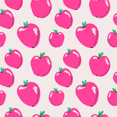 Pink apple fruit seamless pattern. Vector print for textile, fabric, wrapping paper