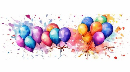Birthday and celebration banner. Birthday background. Colorful balloons on white banner background. Ai generated