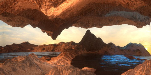 futuristic rock landscape background 3d render