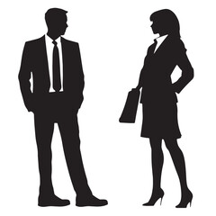 woman and man standing, business, couple, black color, isolated on white background