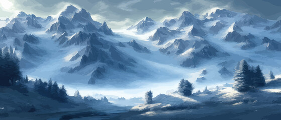 Fototapeta na wymiar Vector illustration. Flat winter landscape. Snow backgrounds. snowdrifts. snowfall. clear blue sky. Blizzard. snowy