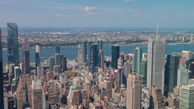 Beautiful top view of Manhattan panorama with skyscrapers and Hudson River. New York. USA. 
