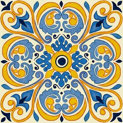 Antique Watercolor Tile with Floral Ornament - 610739115