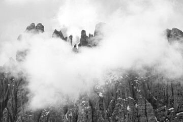Stormy clouds over Catinaccio Group, Rosengartengruppe, in the Dolomites, Italy, Europe