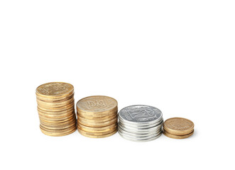 Stacks of coins isolated on white background