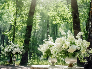 Obraz na płótnie Canvas Wedding ceremony flowers decoration outdoors, ai generated