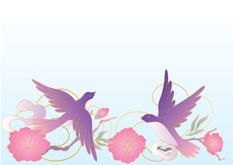 Fototapeta na wymiar Oriental birds and flowers illustration. Chinese and japanese traditional background.