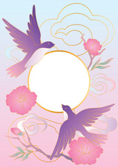 Oriental birds and flowers illustration. Chinese and japanese traditional background.