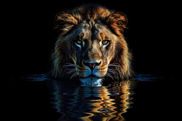 Naklejka premium Portrait of a Beautiful lion, lion at the waterhole