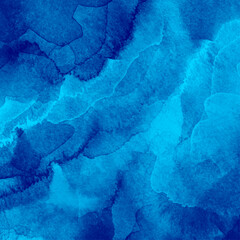 Blue watercolor vector art background for cards, flyer, poster, banner and cover design. Clouds, heaven, sky. Hand drawn illustration for your design. Watercolour texture. Grunge backdrop. Ice. Cold.