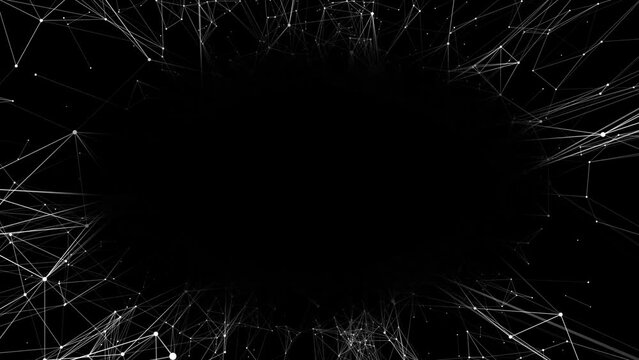 White geometric structure with an unfilled centre rotates on a black background. Seamless loop.