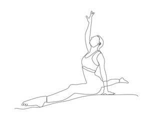 woman yoga workouts Continuous line drawing. slim girl in yoga line art vector. Body care line art drawing