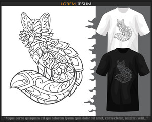 fox mandala arts isolated on black and white t-shirt.