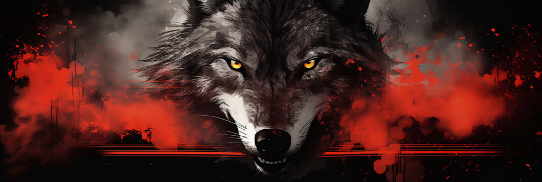Angry wolf, banner, generative AI