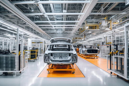 Futuristic electrical car factory