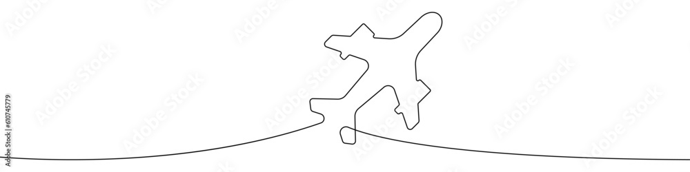 Poster plane line continuous drawing vector. one line plane vector background. plane icon. continuous outli