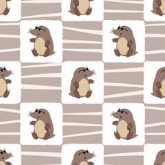 Seamless kids pattern with little moles. Vector baby background