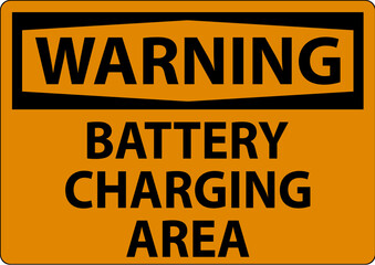 Warning Sign Battery Charging Area On White Background