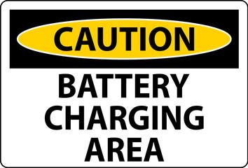 Caution Sign Battery Charging Area On White Background