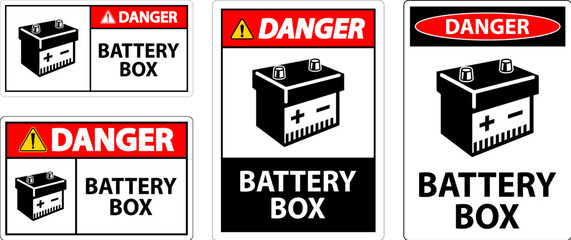 Danger Battery Box with Icon Sign On White Background