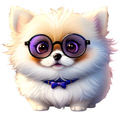 cute tiny hyper-realistic Pomeranian dog with harry potter glasses - obrazy, fototapety, plakaty
