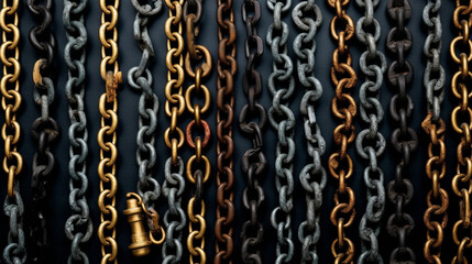 Flat lay of iron chains. IA generative.