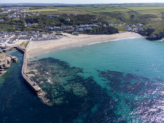 Portreath from the air cornwall england uk aerial drone