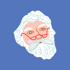Santa Claus face. Santa head. Old kind wise man in glasses vector illustration. Grandfather. Christmas season.