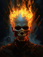 skull with fire that is in the head, fantasy character, generative ai 