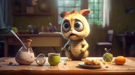 Generating AI illustration of a weird monster, Cartoon characters with pastel background