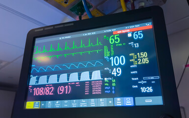 Hospital monitor symbolizes vital signs monitoring, patient health assessment, medical diagnostics,...