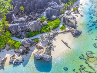 Aerial view of Anse Source d'Argent beach