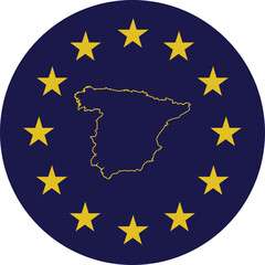 Badge of Outline Map of Spain in colors of EU flag