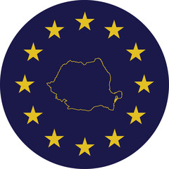 Badge of Outline Map of Romania in colors of EU flag