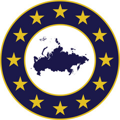 Badge of Blue Map of Russia in colors of EU flag