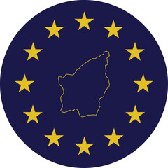 Badge of Outline Map of San Marino in colors of EU flag