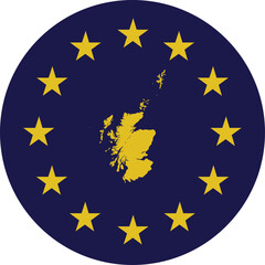Badge of Yellow Map of Scotland in colors of EU flag