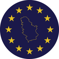 Badge of Outline Map of Serbia in colors of EU flag
