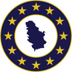 Badge of Blue Map of Serbia in colors of EU flag
