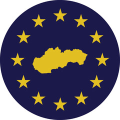 Badge of Yellow Map of Slovakia in colors of EU flag