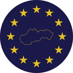 Badge of Outline Map of Slovakia in colors of EU flag