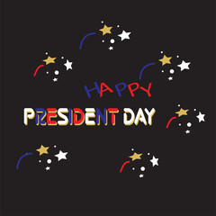 Happy Presidents Day with stars and ribbon. Vector Hand drawn text lettering for Presidents day in USA. Script. Calligraphic design for print greetings card, sale banner, poster. Colorful