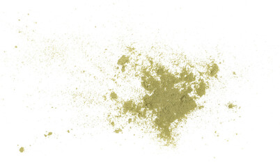 Pile ginkgo biloba green powder isolated on white, top view