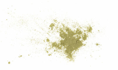 Pile ginkgo biloba green powder isolated on white, top view