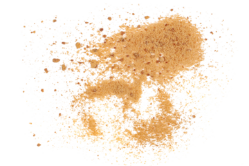 Unrefined brown cane sugar isolated on white, top view