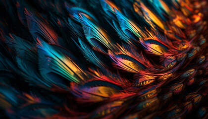 Vibrant peacock tail showcases animal elegance in nature abstract design generated by AI