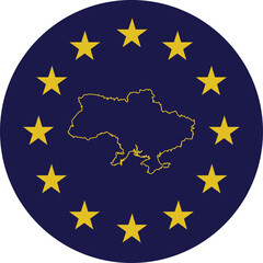 Badge of Outline Map of Ukraine in colors of EU flag
