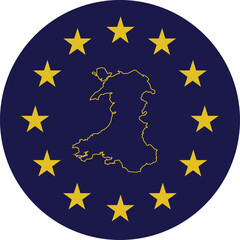 Badge of Outline Map of Wales in colors of EU flag