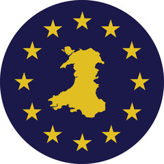 Badge of Yellow Map of Wales in colors of EU flag