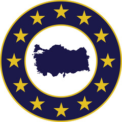 Badge of Blue Map of Turkey in colors of EU flag